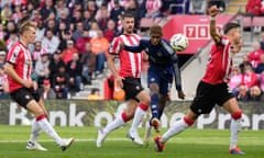 Manchester United’s Marcus Rashford takes a shot against Southampton.