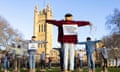 Scarecrows outside parliament, part of a campaign to get supermarkets to adopt fairer principles for British farmers, London, 22 January 2024.