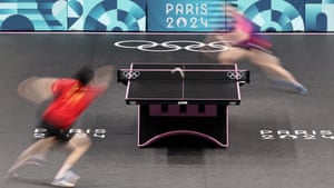 Fan Zhendong (left) of China competes against Wong Chun-ting of Hong Kong during the men’s singles round of 32 table tennis