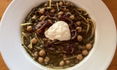 Rachel Roddy's bean, pasta and herb soup.