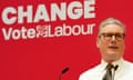 Keir Starmer in front of a stage backdrop that reads: 'Change, Vote Labour'