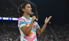 Alex Morgan addresses the crowd on the night she played her final professional game