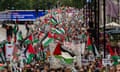 A large pro-Palestine march proceeds down Piccadilly London