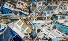 Fishing vessels damaged by Hurricane Beryl at the Bridgetown Fisheries in Barbados in July 2024.