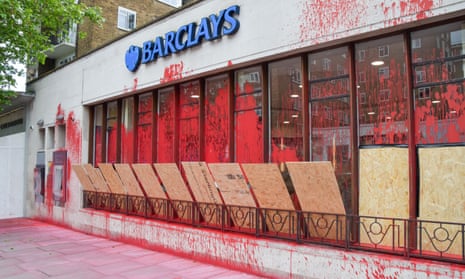 A Barclays branch in St John’s Wood, London, after being vandalised by the group Palestine Action