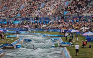 Evy Leibfarth of the United States traverses the course on her way to winning bronze in the women’s canoe slalom final