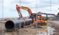 Work on construction by Southern Water of a new 1km outfall pipe which runs from Swalecliffe Wastewater Treatment Works in Kent out into the North Sea. 