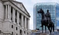 statue of the Duke of Wellington set against the facade of the Bank of England in the financial City of London district