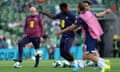 Lee Carsley looks on as England warm up at the Aviva Stadium before the 2-0 win over the Republic of Ireland.