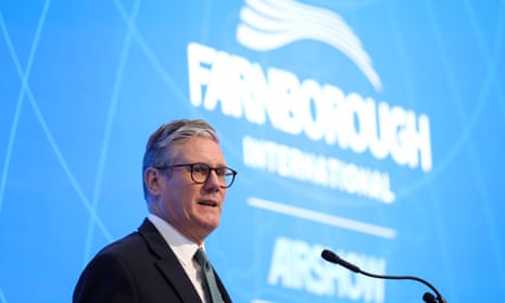 Starmer delivering a speech during the opening day of the Farnborough international airshow on Monday.