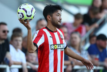 Southampton’s Yukinari Sugawara prepares to take a throw-in against Eastleigh in pre-season