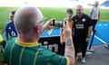 Steve Cooper poses for photos with a fan ahead of the pre-season friendly between Leicester and Palermo