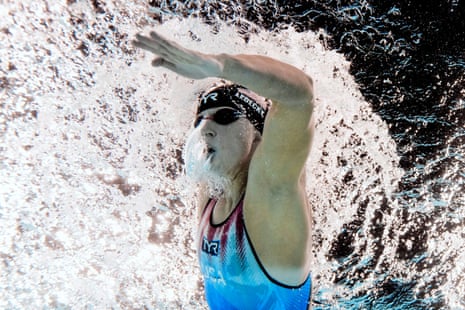 Katie Ledecky of the United States powers through the water on her way to victory in the women’s 1500m freestyle final.