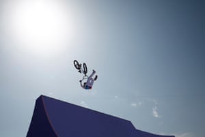 Anthony Jeanjean of France competes in the final of the BMX freestyle