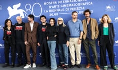 Festival jury members, from left, Laura Poitras, Martin McDonagh, Santiago Mitre, Damien Chazelle, Shu Qi, Jane Campion, Gabriele Mainetti, Saleh Bakri and Mia Hansen-Løve.