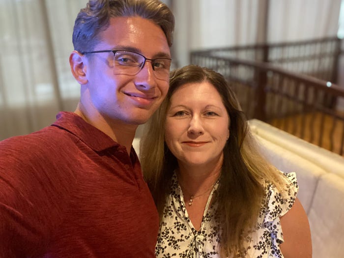 selfie of Cristine Struble and her son smiling at the camera