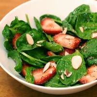 Strawberry spinach salad. I've made this, and it's great. The dressing is amazing, and I made it with balsamic vinegar and red onion. I added blueberries, feta cheese, and chicken.