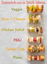 6 easy "Sandwich-on-a-Stick" Lunch Box Ideas are perfect to take to school or work and are a fun twist on all of your favorite classic sandwiches. #schoollunch #lunch #kidslunch #backtoschool #blessthismessplease