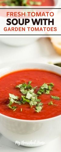 This fresh tomato soup with garden tomatoes is the perfect recipe to ditch the canned soup. This recipe is delicious by itself, but also perfect for dipping a grilled cheese sandwhich. If you are anything like me and keep roasted tomatoes on hand in the freezer, it makes this recipe even easier. For more details, read the full post!