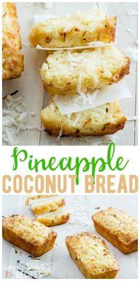 A taste of the islands, this pineapple coconut bread recipe combines your favorite  two ingredients into a sweet loaf that takes about 10 minutes prep. #Pineapple #Coconut #Bread #Loaf #BreadRecipes #recipes #PineappleBread via @simplesweetrecipes