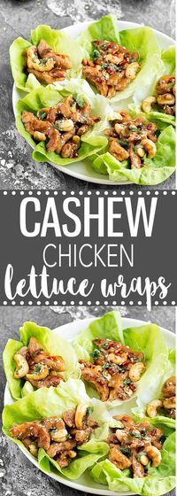 These Cashew Chicken Lettuce Wraps are perfect for lunch, dinner, or even as a tasty appetizer. Simple, easy and healthy. Each wrap has only 165 calories!