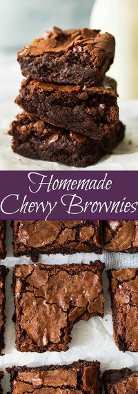 These Homemade Chewy Brownies are thick, chewy, fudgy and made completely from scratch. You'll never need a box mix again!! | www.countrysidecr...