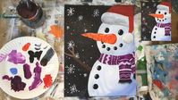 You CAN paint this! Learn how to acrylic paint a snowman at night on a Payne’s gray (or black) painted canvas.