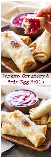 Turkey Cranberry and Brie Egg Rolls | Baked egg rolls stuffed with leftover…