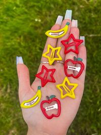 Stars glitter cute pastel star hair clips 90s 80s style weird wacky funky banana apple clips hair accessories  Pack of 8 mix of stars /fruit Super cute! Great for a present or treat Will come in an organza gift bag!