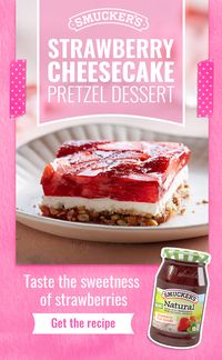 Bake this Strawberry Cheesecake Pretzel Dessert with Smucker’s® Natural Strawberry Fruit Spread (the one with real strawberries as the 1st ingredient). It makes a perfect Easter dessert! Tap the Pin to get the recipe.