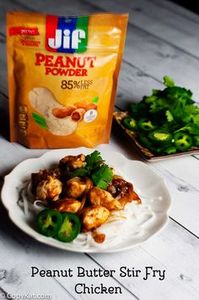 Peanut Butter Stir Fry Chicken that is easy to make.   Recipe is from CopyKat.com.  The peanut powder makes the perfect thick sauce you will love.  #JIFPeanutPowder #WalMart #ad