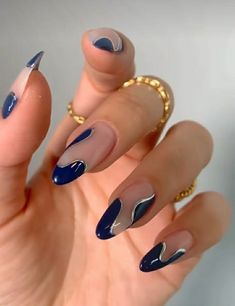 Black And Blue Nails, Blue And Silver Nails, Blue And White Nails, Royal Blue Nails, Dark Blue Nails, Navy Nails, Navy Blue Nails