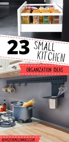 23 small kitchen organization ideas Organisation, Small Kitchen Organization Ideas, Small Kitchen Hacks, Small Apartment Organization, Small House Organization, Storage Hacks Diy, Kitchen Organization Ideas, Kitchen Storage Hacks, Apartment Storage