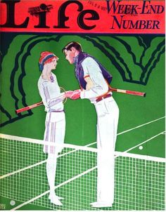 an advertisement for life magazine showing two tennis players on the court with rackets in their hands