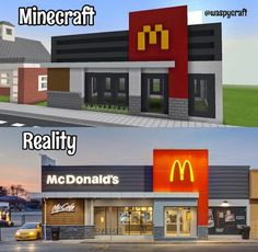 there are two different pictures of the same store front and back side, each with mcdonald's logo on it