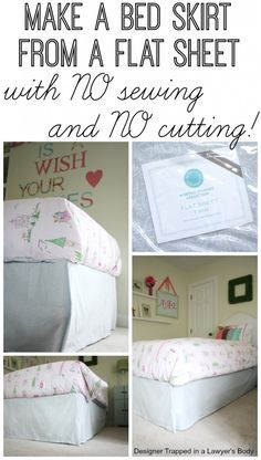 the instructions to make a bed skirt from a flat sheet with no sewing and no cutting