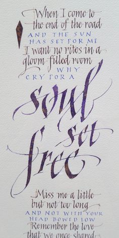 a poem written in calligraphy on white paper with purple ink and writing underneath it