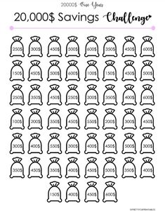 a printable savings chart with the numbers in each row and one hundred dollars on each side