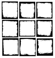 black and white grungy square frames with different sizes, shapes, and colors