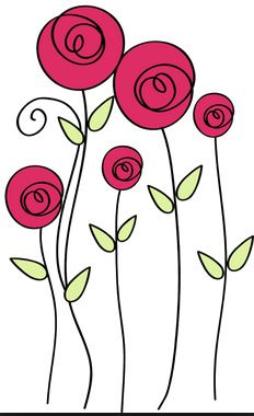 red flowers with green leaves and swirls in the center on a white background illustration