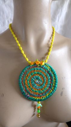 Fabric Necklaces Ideas, Coiled Basketry, Fiber Art Jewelry, Textile Necklace, Art Necklace, Art Necklaces, Necklace Beads, Fabric Embroidery, Fiber Jewelry