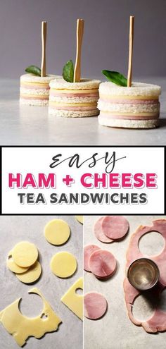 ham and cheese tea sandwiches with toothpicks on them are ready to be eaten