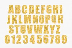 the alphabet is made up of gold glitter