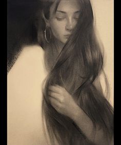 a drawing of a woman with long hair