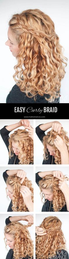 Hair Romance - Easy half up braid tutorial in curly hair 4 Half Up Braid, Curly Braids, Curly Hair Braids, Hair Romance, Braid Tutorial, Braided Hairstyles For Wedding, Hair Curly, Half Up Hair, Half Up