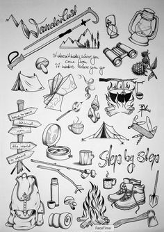 a drawing of various things that can be found in the book, and it is black and white