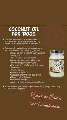 coconut oil for dogs is shown with information about the benefits and uses in its product