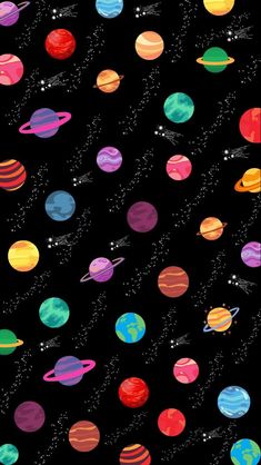 the solar system with many different planets and stars on black background for wallpaper or fabric