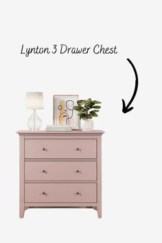 an image of a dresser with the name lynton 3 drawer chest on it