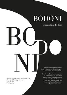 a black and white poster with the words boddoni in it's center